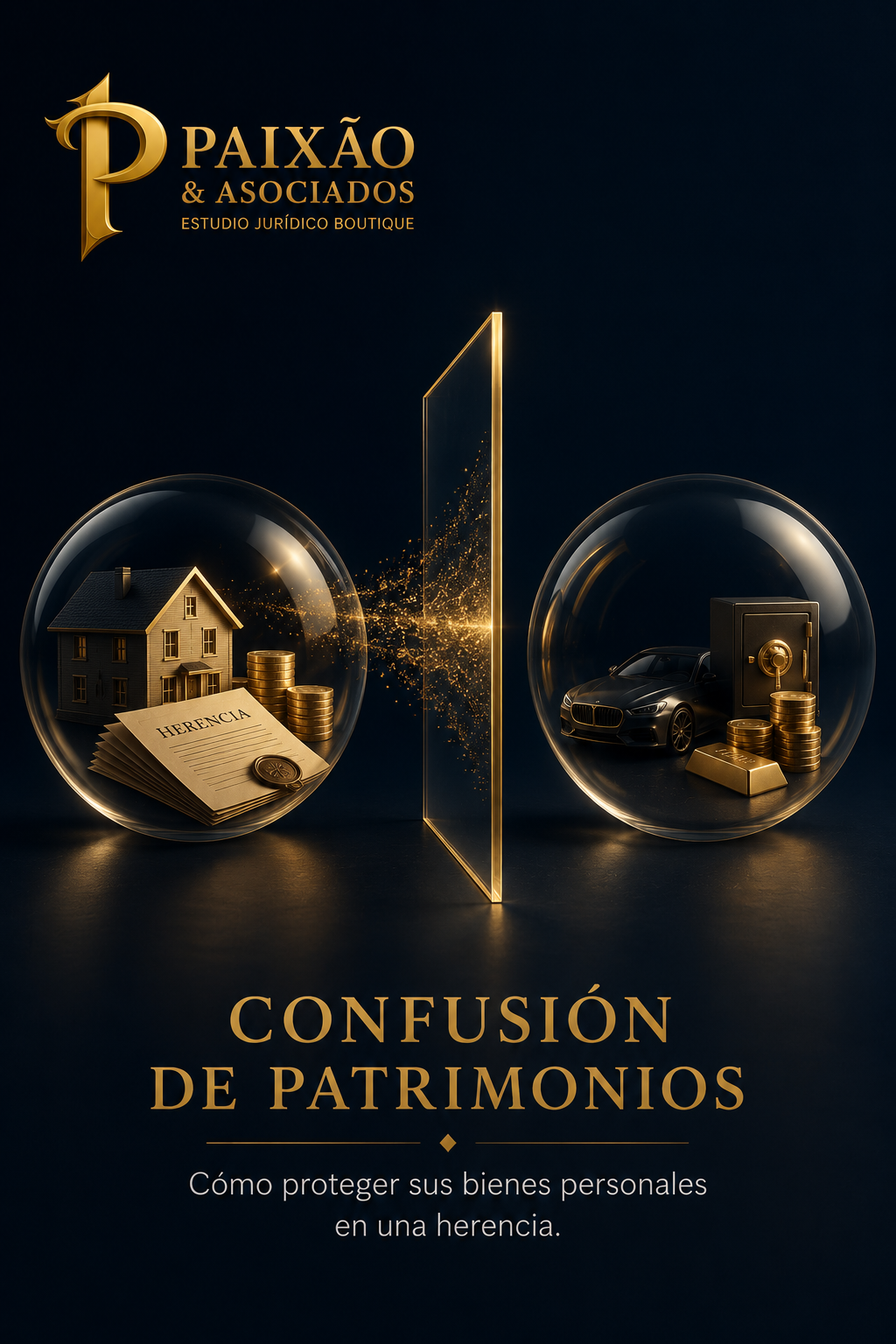 Gráfico explicativo de Paixão y Asociados sobre la confusión de patrimonios y cómo proteger los bienes personales en una herencia en Paraguay.